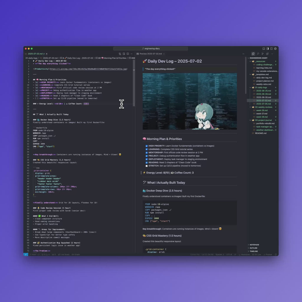 Engineering Diary – Productivity System (VSCode-Ready)